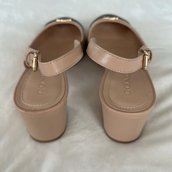 Coach Nude Black Cap Toe Erica Slingback Block Heel Pumps Women’s Size 10B - Picture 5 of 7